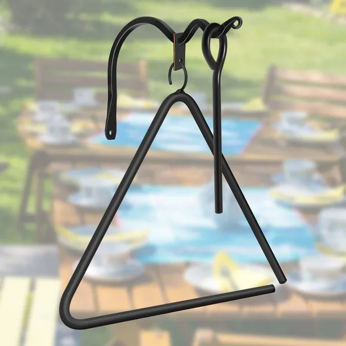 12” Triangle Dinner Bell Cast Iron Bell with Hanger & Call Striker Ringer for Outdoor, Wall Mounted, Home, Barn, School, Church, Playground