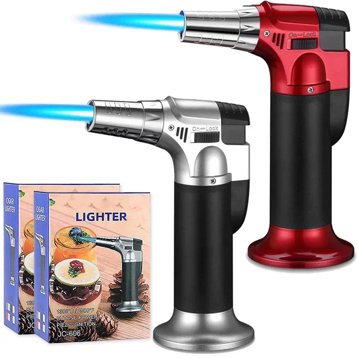2 Pack Butane Torch, Refillable Blow Torch Lighter, Kitchen Butane Torch with Lock Adjustable Flame for Cooking, BBQ, Brulee Creme, Baking(Butane Gas not Included)