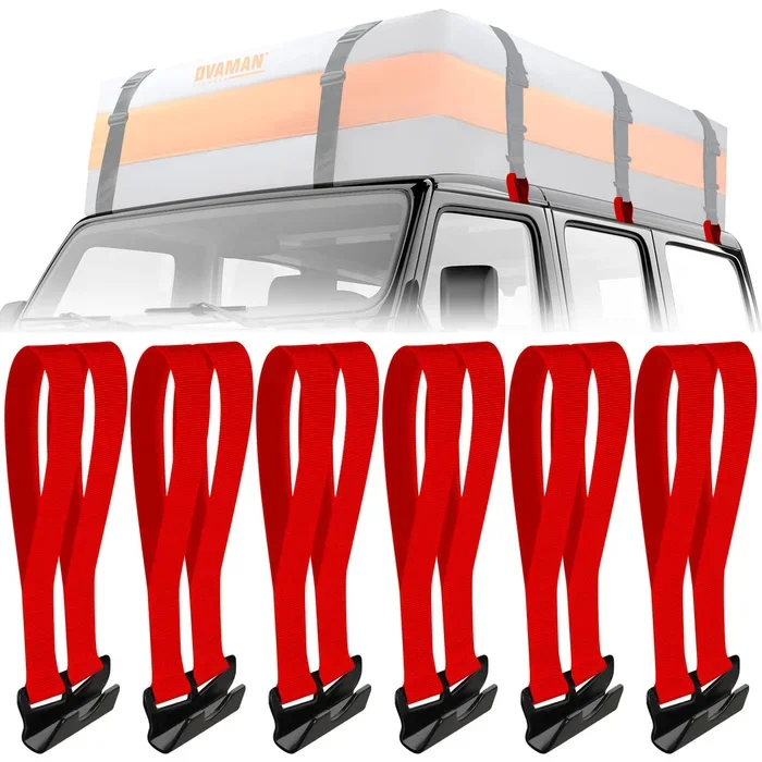 6 Rooftop Cargo Tie Down Hook Straps-Secure Any Car Roof Bag, Roof Rack Cargo Carrier,or Car Top Carrier,Durable and Solid, No Roof Rack Required, Compatible with Most Cars – Registered Patent (red)