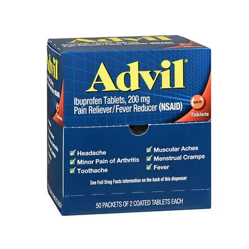 Advil, Ibuprofen Pain Reliever Fever Reducer Coated Tablets, 200 Mg, 100 Tabs