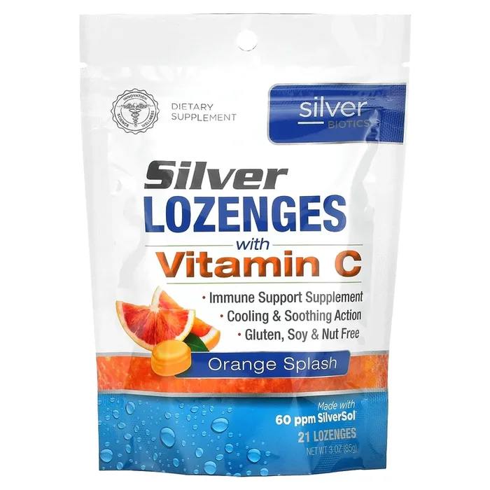 American Biotech Labs, Silver Biotics, Silver Lozenge With Vitamin C, Orange SPLASH, 21 Lozenges