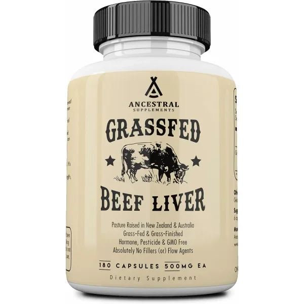 Ancestral Supplements Grass Fed Beef Liver Capsules, Supports Energy Production, Cleansing, Digestion, Immunity and Full Body Wellness, Non GMO, Freeze Dried Liver Support Supplement, 180 Capsules