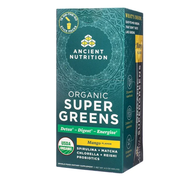 Ancient Nutrition Organic SuperGreens Powder Stick Packs