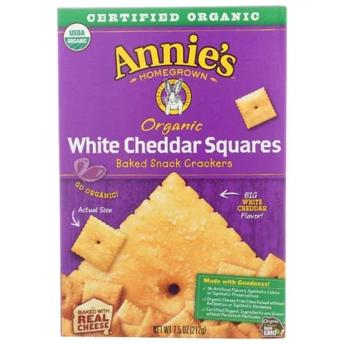 Annie’s Homegrown, Organic White Cheddar Squares Cracker, 7.5 Oz(Case Of 12)