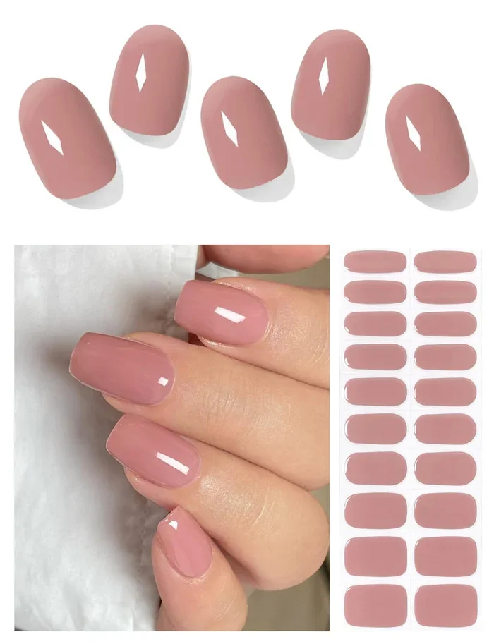 AutyaMee Semi Cured Gel Nail Strips (Cream Brick), 20 Pcs Gel Nail Wraps, Stickers, UV Light Required, Salon Quality, Long Lasting
