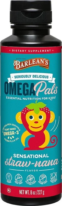Barlean’s Seriously Delicious Omega Pals Sensational Straw-nana Flax Oil 8 oz Liquid