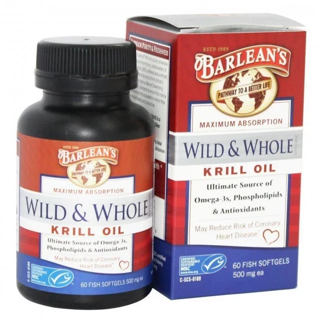 Barlean’s Wild and Whole Krill Oil 500 mg 60 Fish Softgels