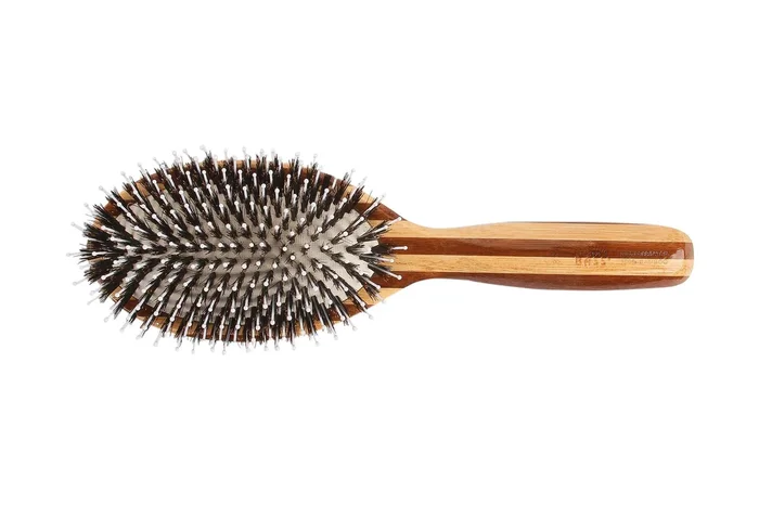 Bass Brushes Large Oval Cushion 100% Natural Boar+White Nylon Bristles Dark Bamboo Handle 1 Brush