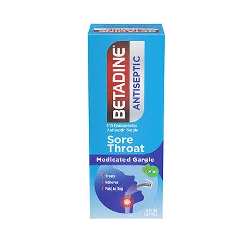 Betadine, 0.5% Povidone-Iodine Sore Throat Antiseptic Gargle Mint, 8 Oz