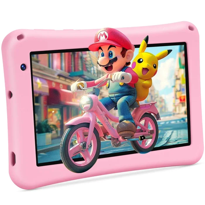 BISAIKASOW Kids Tablet 7 inch, Android 13, 8GB+64GB, Octa-Core Tablets, 5800mAh, Pre-Installed Kids Software, Parental Controls, with Drop Protection Case, WiFi Tablet, Dual Cameras (Pink)