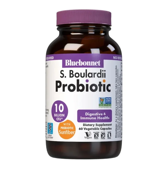 Bluebonnet S. Boulardii Probiotic-10 Billion CFU with Probiotic Sunfiber 60 Vegetarian Capsules