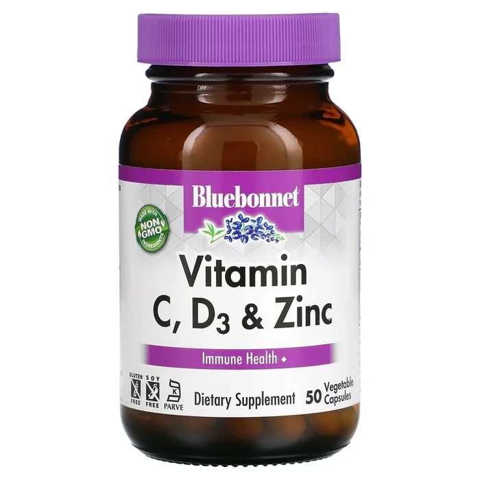 Bluebonnet, VITAMIN C, D3 & ZINC, 50 Vegetarian Capsules