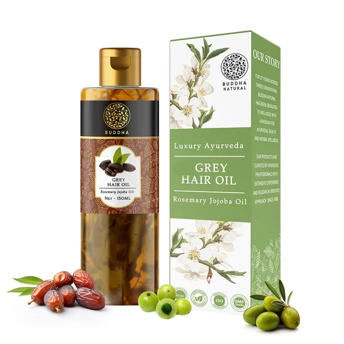 Buddha Natural Hair Oil for Greys & Whites (150 ml, 5.1 Oz) – Restore Natural Black Color of Hair With Unique Herbs oil blend For Men and Women – 100% Ayurvedic – No Mineral Oil