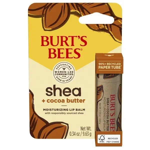 Burt’s Bees Shea + Cocoa Butter Paper Tube Lip Balm in Blister Box 0.34 oz. Lip Balm