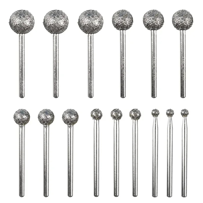 CBRIGHT 1/8 Shank Diamond Grinding Burr Drill Bit Ball Shape Diamond Rotary Bit,15pcs 36# Course Burrs Set Mounted Points Bit Universal Fitment Rotary Tool for Stone Carving, DIY,Polishing, Engraving