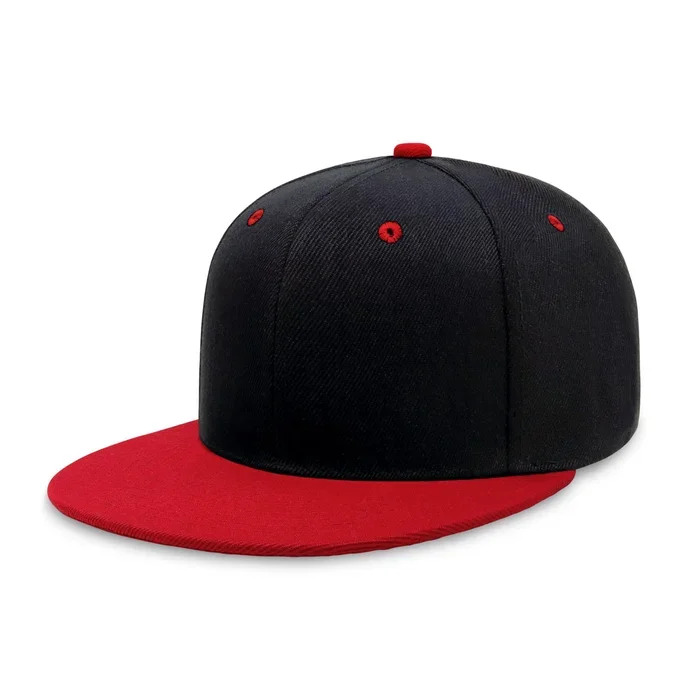 CHOK.LIDS Flat Bill Visor Classic Snapback Hat Blank Adjustable Brim High Top End Trendy Color Style Two Tone Baseball Cap (Black/Red)