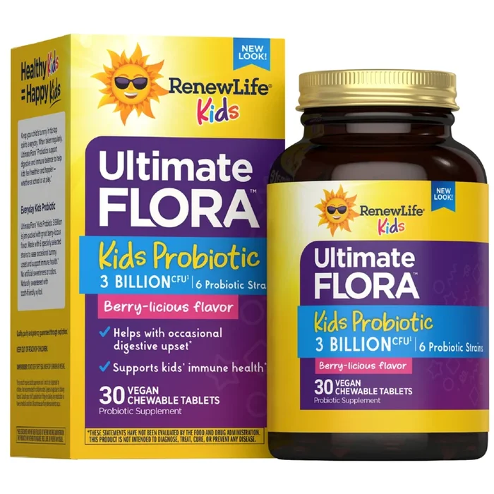 Comprimidos Mastigáveis Ultimate Flora Kids Probiotic, 30 Comprimidos Sabor Fruta Vermelha
