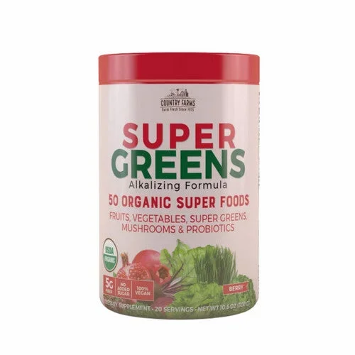 Country Farms, Super Greens Powder Berry, 10.6 Oz