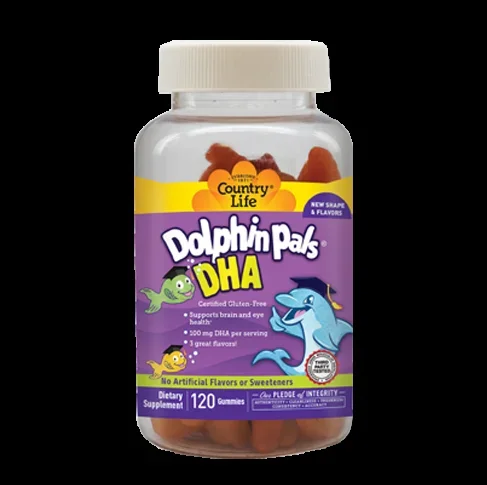 Country Life- Dolphin Pals DHA Gummies For Kids 100 mg, DHA, 120ct
