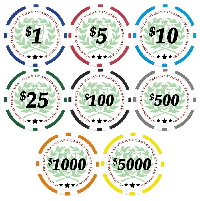 DA VINCI 50 Green Casino Del Sol 11.5 Gram Poker Chips with 25 Dollar Denomination