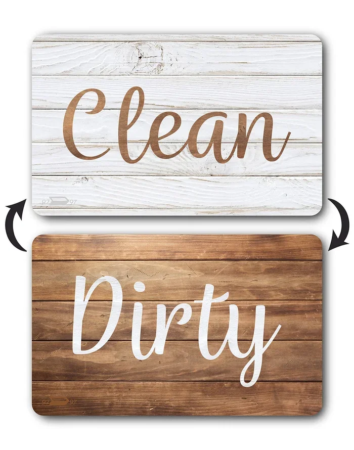 Dark Brown & White Wood Clean Dirty Magnet for Dishwasher, Reversible Dishwasher Magnet Clean Dirty Sign, Magnetic Dish Washer Sign Indicator, Farmhouse Kitchen Decor, Rustic White & Dark Brown Wood