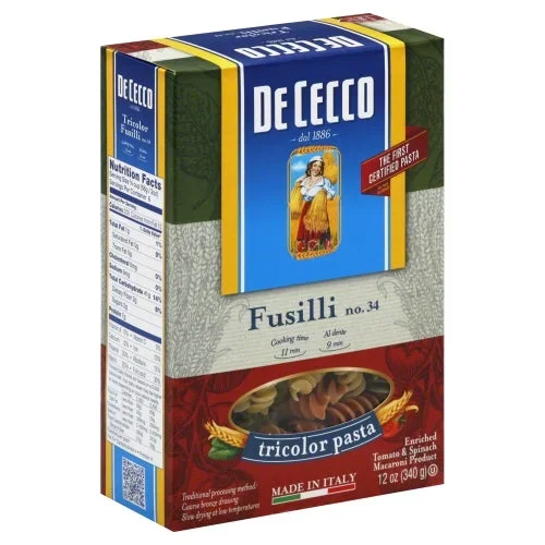 De Cecco, Fusilli Tricolor Pasta, 12 Oz(Case Of 12)