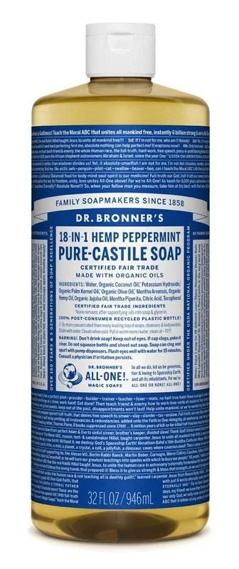 Dr. Bronner’s Pure Castile Liquid Soap-Peppermint 32 oz Liquid