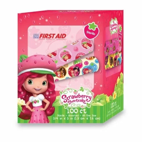 Dukal, Adhesive Strip American White Cross Stat Strip 3/4 X 3 Inch Plastic Rectangle Kid Design (Strawber, Box Of 100