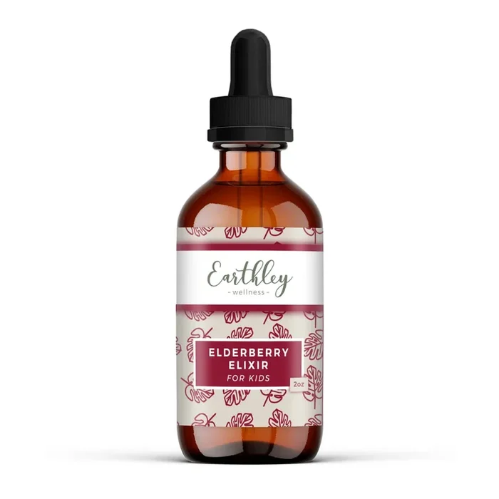 Earthley Elderberry Elixir Herbal Extract, Made with 100% Organic Ingredients, Concentrated Formula, Immune Supporting Herbs, Gluten-Free, Soy-Free, Corn-Free, No Added Sugars or Colors (2oz, Kids)