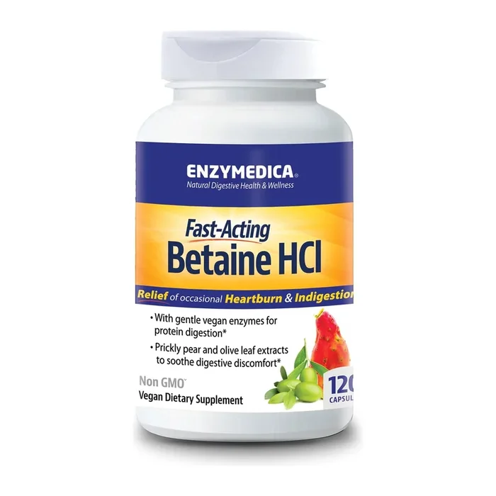 Enzymedica, Betaine HCl, Occasional Heartburn and Indigestion Support, 120 Capsules
