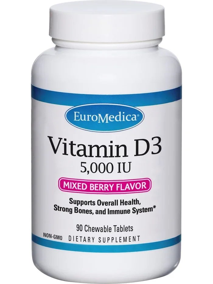 EuroMedica, Vitamin D3, Mixed Berry, 5000 IU, 90 Chewable Tablets