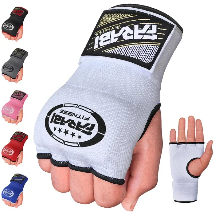 Farabi Sports Hybrid Weight Lifting Gym Fitness Workout Inner MMA Muay Thai Gym Workout Hand Wraps Gel Inner Gloves Bandages Hand Protector (White, S/M)
