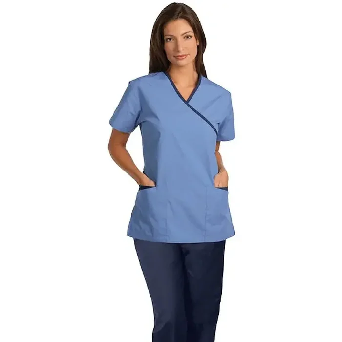 Fashion Seal Uniforms – Scrub Shirt Large Pewter / Pretty Pink 2 Pockets Short Set-In Sleeve Female – 7599-L