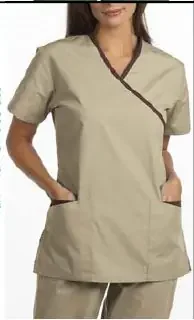 Fashion Seal Uniforms – Scrub Shirt Medium Tan / Chocolate 2 Pockets Short Set-In Sleeve Female – 7007-M