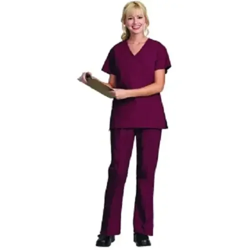 Fashion Seal Uniforms – Scrub Shirt X-Small Burgundy 2 Pockets Short Sleeve Female – 7126-XS