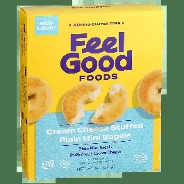 Feel Good Foods Cream Cheese Stuffed Plain Mini Bagels-8 oz