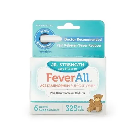 FeverAll – Pain Relief 325 mg Strength Acetaminophen Rectal Suppository 6 per Box – 51672211602
