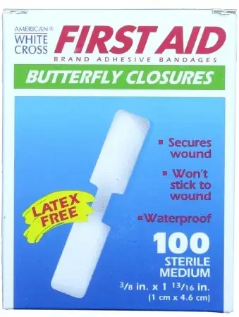 First Aid Brand – Skin Closure Strip 3/8 X 1-13/16 Inch Nonwoven Material Butterfly Closure White – 1975033