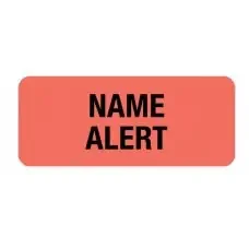 First Healthcare Products – Pre-Printed Label Advisory Label Red Paper NAME ALERT Black Alert Label 15/16 X 2-1/4 Inch – 50772