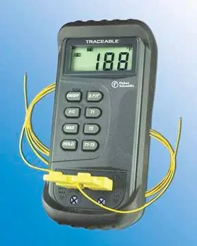 Fisher Scientific Traceable – Digital Laboratory Thermometer Fahrenheit / Celsius -58° to +1999°F (-50° to +1300°C) 2 Type K Beaded Probes Handheld / Desk Mount Battery Operated – 1507839