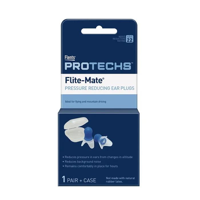 Flents Reusable Ear Plugs, Ideal for Flying And Mountain Driving, Reduces Pressure And Background Noise, 1 Pair With Travel Size Case, Easy Use With Comfort Fit, NRR 22, Blue, Made In The USA