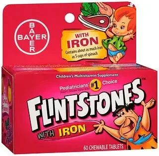 Flintstones with Iron – Pediatric Multivitamin Supplement Vitamin A / Ascorbic Acid / Vitamin D / Iron 1300 IU – 60mg – 600 – 15 IU Chewable Tablet 60 per Bottle Assorted Fruit Flavors – 16500007909