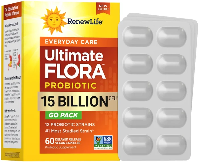 Flora Ultimate Cura Quotidiana Probiotico 15 Miliardi GO PACK, 60 Capsule Vegane a Rilascio Ritardato