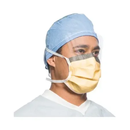 FluidShield – Surgical Mask with Eye Shield Anti-fog Foam Pleated Tie Closure One Size Fits Most Orange NonSterile ASTM Level 3 Adult – 48247