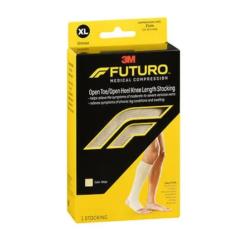 Futuro, Medical Compression Open Toe Open Heel Knee Length Stocking Firm Unisex X-Large Beige, 1 Pair