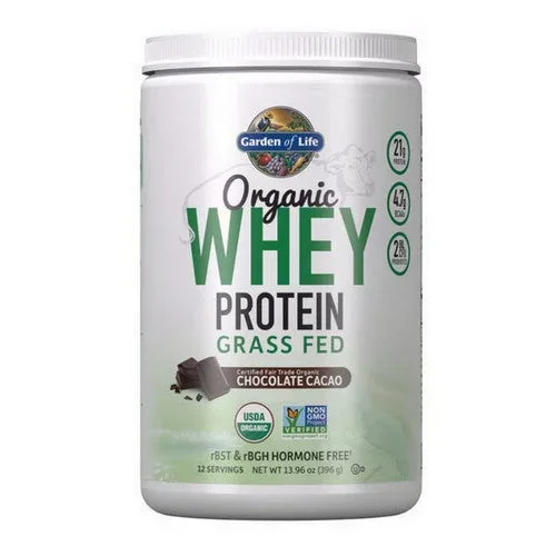 Garden of Life, Organic Whey Protein Grass fed Powder, Chocolate, 13.96 Oz