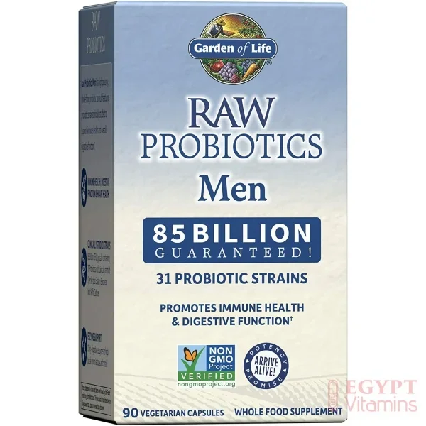 Garden of Life Raw Probiotics for Men – Acidophilus and Bifidobacteria Probiotic-Created Vitamins, Minerals, Enzymes and Prebiotics – Gluten and Soy-Free, Non-GMO – 90 Vegetarian Capsules جاردن أوف لايف بروبيوتيك الخام للرجال 85 وحدة دولية ، 90 كبسولة نباتية