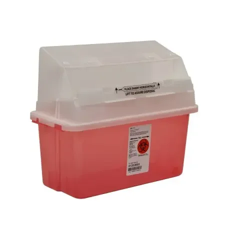 GatorGuard Jr – Sharps Container 14 H X 13 W X 6 D Inch 1.25 Gallon Translucent Red Base / Clear Lid Horizontal Entry Counter Balanced Door Lid – 31353603