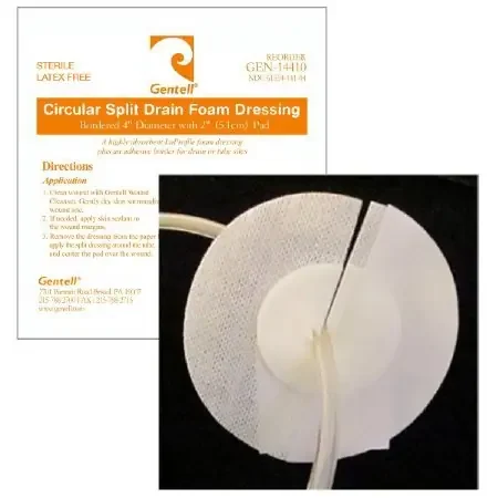 Gentell – Split Drain Dressing Foam 4 Inch Diameter Sterile – GEN-14410
