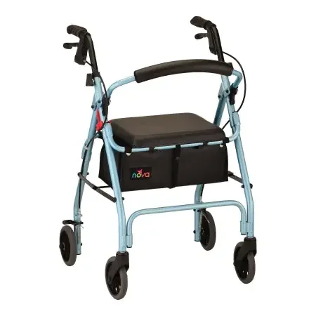 GetGO Classic – 4 Wheel Rollator Sky Blue Adjustable Height / Folding Aluminum Frame – 4202CDB